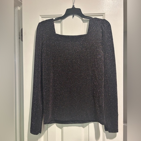 NWT LOFT Square Neck Multicolor Sparkle Thread Ribbed Long Sleeve Top Med - Picture 8 of 9